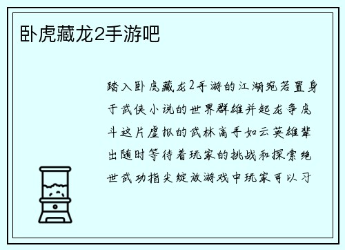 卧虎藏龙2手游吧